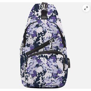Nupouch Anti-Theft Crossbody Sling Backpack in Purple Floral Design